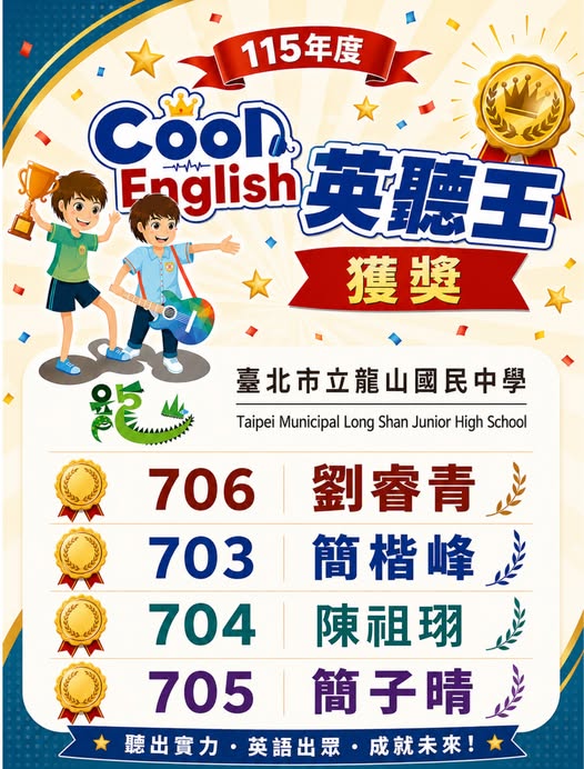 狂賀!!  本校學生參加115年度Cool English 英聽王比賽